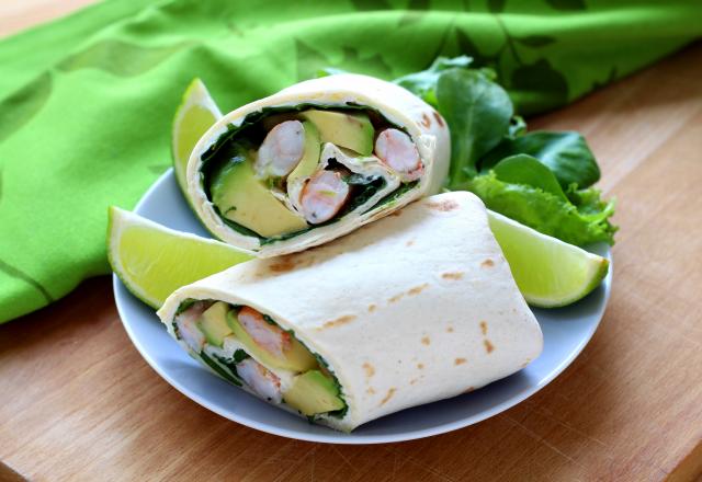 Wraps avocat houmous et crevettes