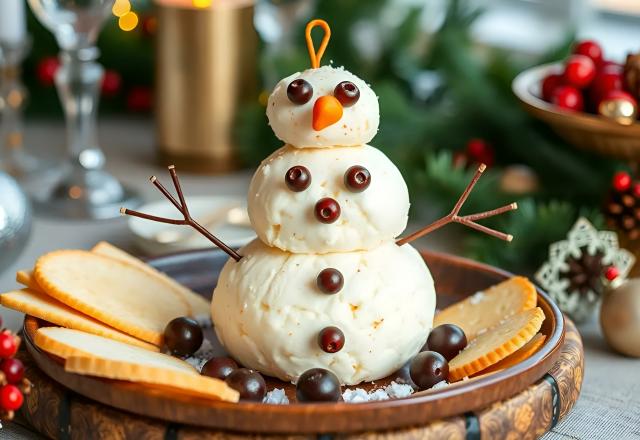 Bluffez vos invités à l’apéritif de Noël avec ce bonhomme de neige en fromage à tartiner, aussi spectaculaire que facile à réaliser !