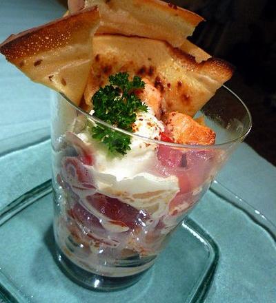 Verrine de crêpe au saumon façon basquaise