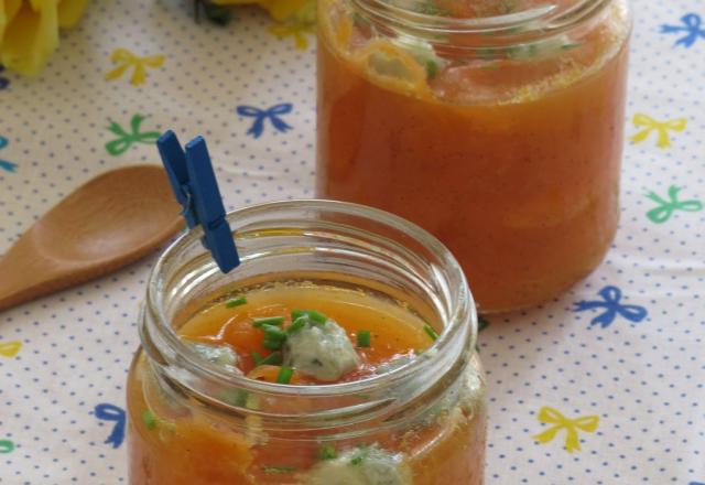 Compotée de melon à la vanille et billes de Roquefort Papillon