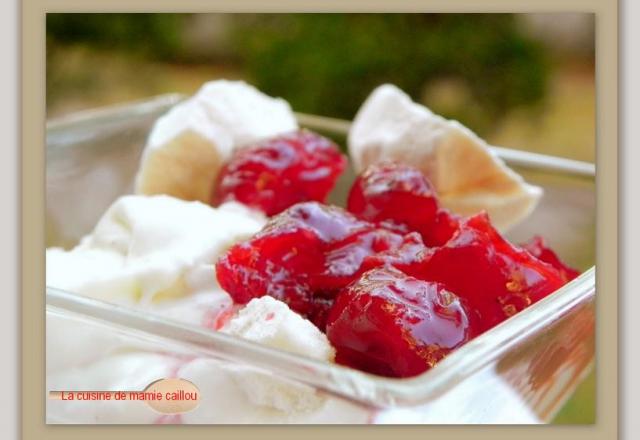 Compotée de cerises sur mascarpone meringué