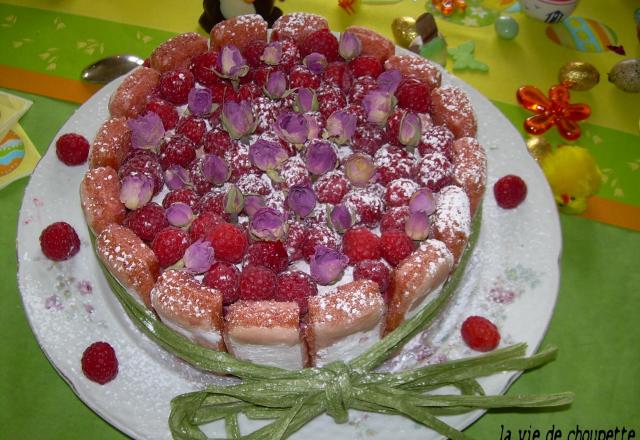 Charlotte aux framboises et aux biscuits roses