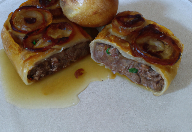 Feuilleté de boudin à la confiture de poire et oignon