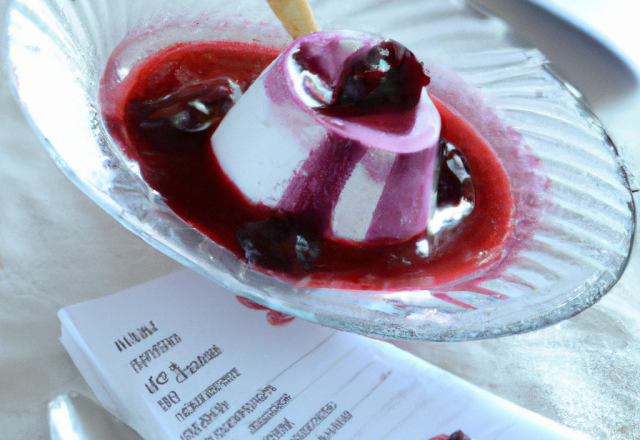 Yogourt glacé à la framboise avec coulis de myrtilles