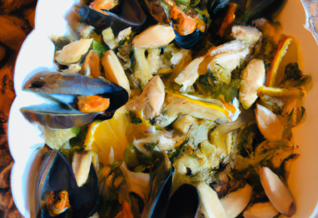 Salade de la mer : amandes, ail, surimis et moules 