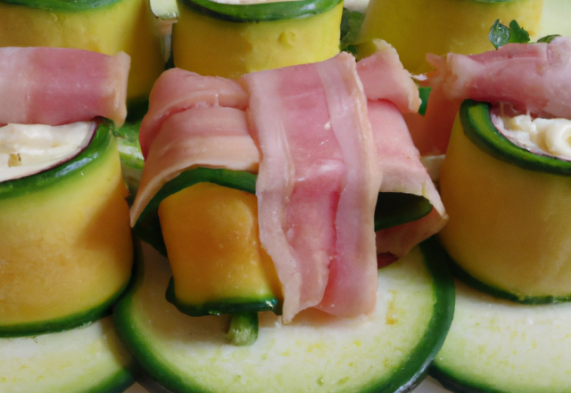 Courgette farcie au Carré Frais, roulée au jambon de bayonne