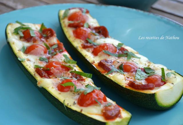 Courgettes gratinées au chorizo, tomate cerise et mozzarella