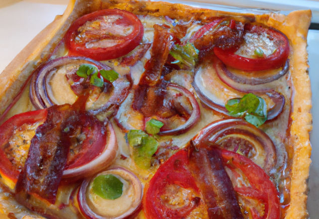 Tarte chèvre bacon oignon poivron tomate