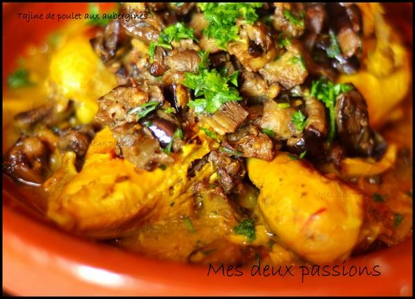 Tajine de poulet aux aubergines frites