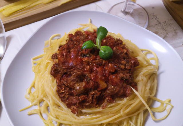 Spaghetti bolognaise au vin rouge