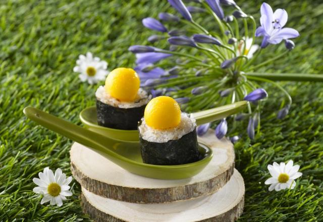 Sushi, chèvre frais, ail, noix et mangue