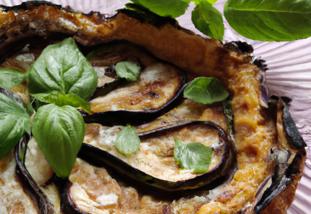 Tarte aubergine parfumée à l' Amande, Basilic et Parmesan