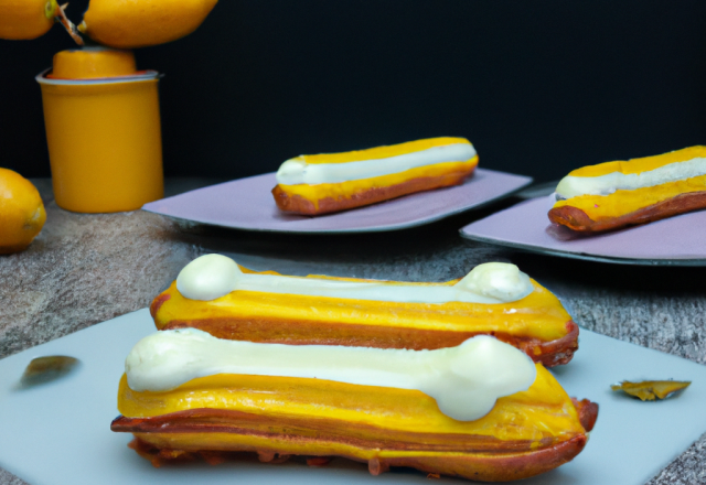 Éclairs à la mousse de mangue, gelée de coco