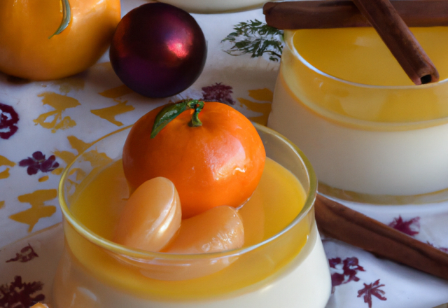 Nage de clémentines aux épices, panacotta à la vanille