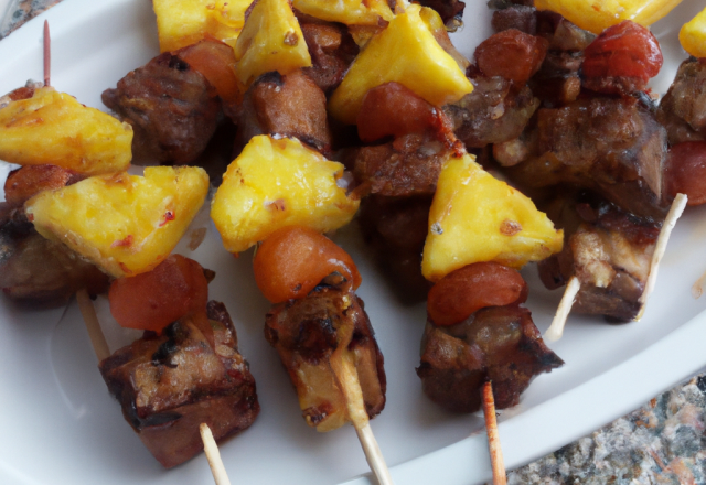 Brochettes de bœuf et ananas à l'aigre doux