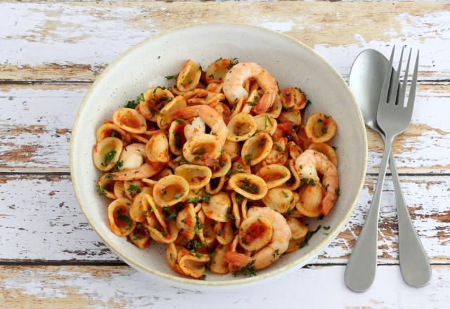 Orecchiette aux crevettes et sauce tomate