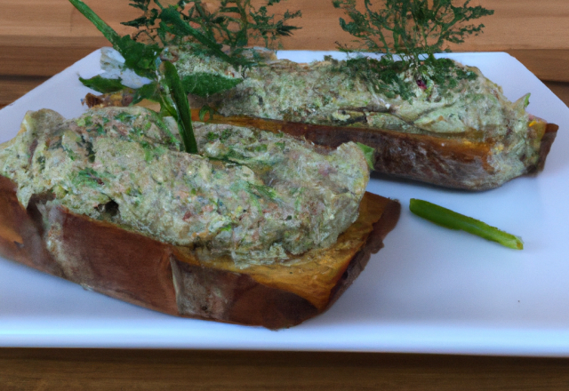 Tartine de mousse de chaource aux herbes et crème d'artichaut à la moutarde