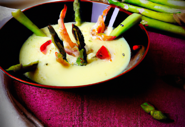 Velouté d'asperges vertes et crevettes