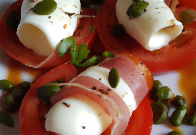 Tomates à la mozzarella et aux lardons