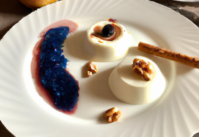 Panna cotta au gorgonzola et compotée de poires au noix