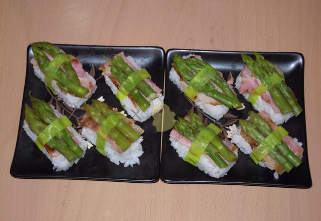 Sushis asperges vertes et poitrine fumée