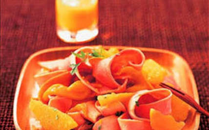 Tagliatelles de jambon cuit, mangue et orange