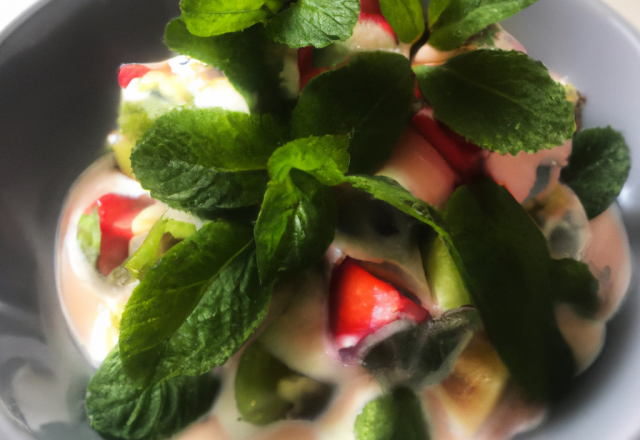 Salade de fruits à la menthe et sa crème anglaise