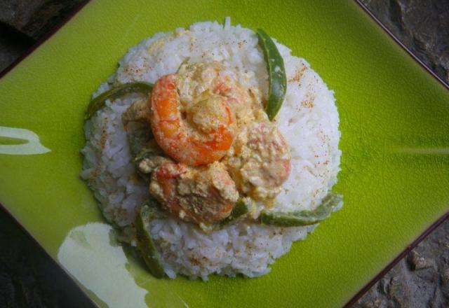 Curry de gambas et poivron vert