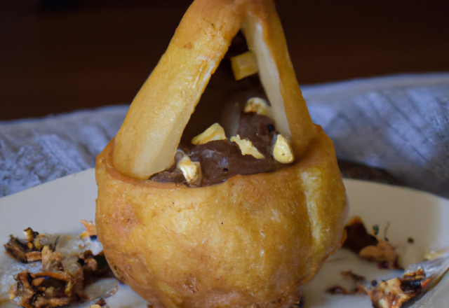 Poire en croûte fourrée à la crème de noisette et au chocolat amer