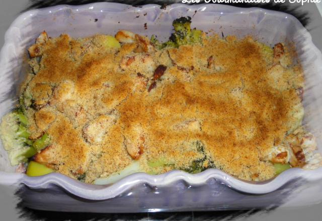 Crumble de poulet et de légumes au gorgonzola