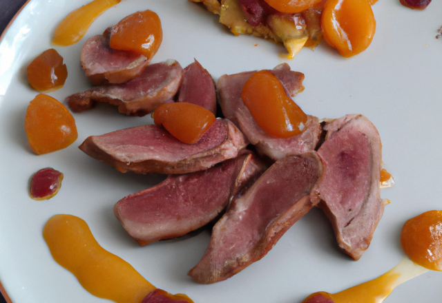 Magret de canard, sauce aux abricots