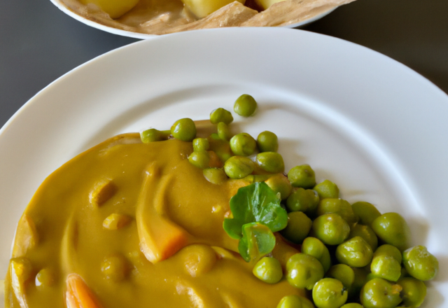 Crème de petits pois, patate douce et curry indien