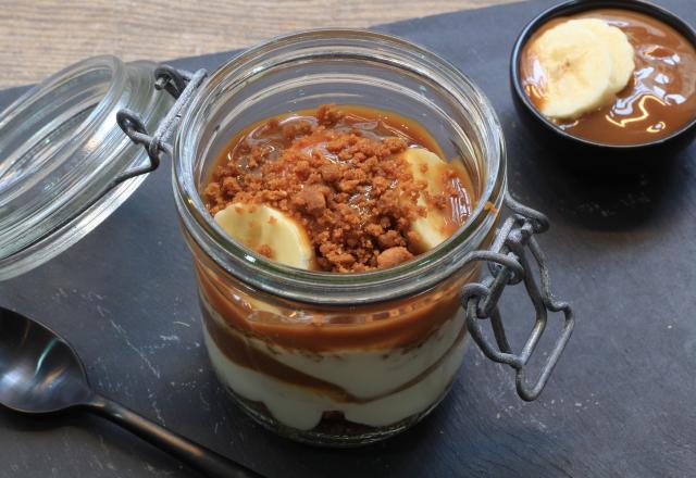 Bocal à la banane, spéculoos et confiture de lait