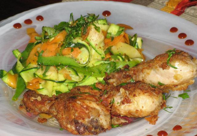 Poulet à la moutarde et tagliatelles de légumes