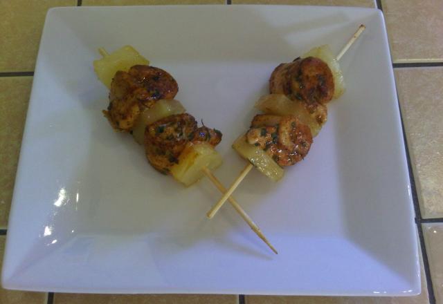 Brochettes épicées de dinde et ananas