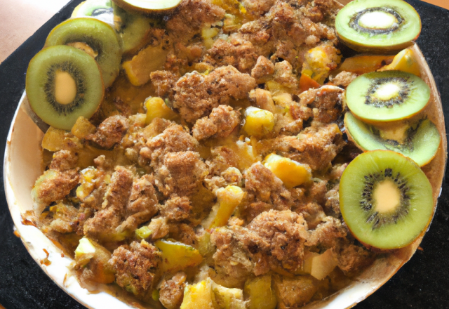 Crumble de gingembre pommes-kiwi-mangues