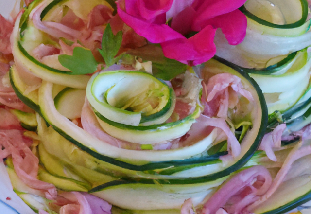 Salade rose de lamelles de courgettes