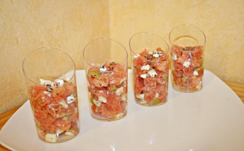 Verrine de tatare de tomates et chèvre