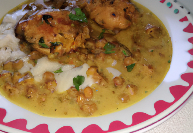 Chapon aux lentilles et lait de coco