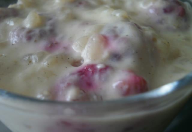 Riz au lait au chocolat blanc et aux framboises