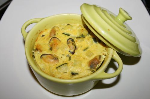 Flan de moules aux courgettes et fromage blanc