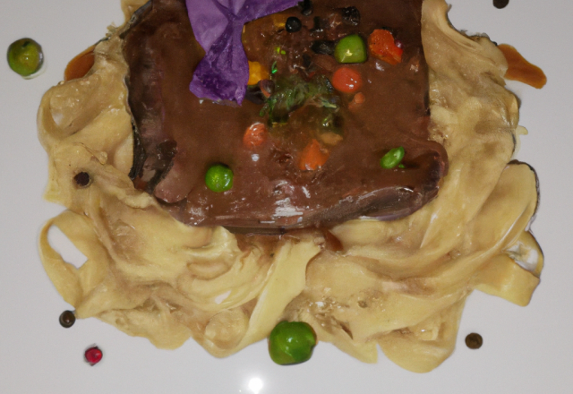 Steak haché et ça sauce aux légumes sur son lit de tagliatelle