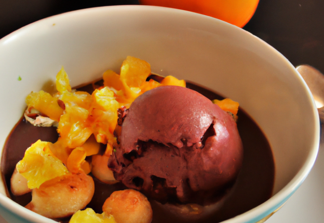 Soupe d'agrumes au thé Bergamote, Sorbet chocolat amer