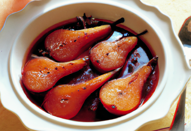 Poires pochées au vin rouge aux épices