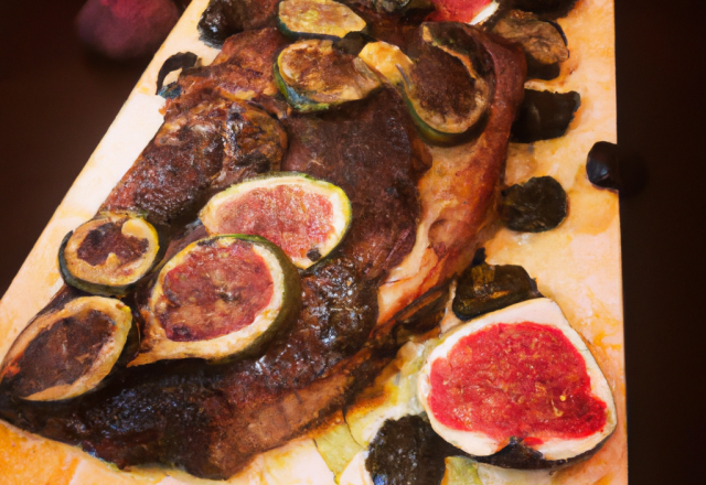 Côte de bœuf aux figues, aux poires et aux raisins