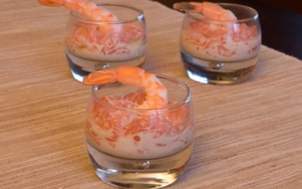 Verrines de crevettes au pamplemousse et à la pomme