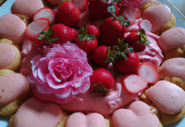 Charlotte aux fraises et biscuits roses