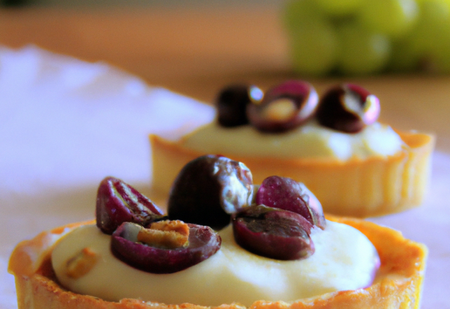 Tartelette aux raisins muscat et crème de violette