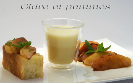 Gâteau pommes-amandes au cidre, pommes rôties et sabayon de cidre