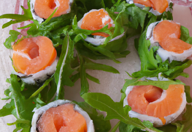 Makis au saumon, pesto et roquette